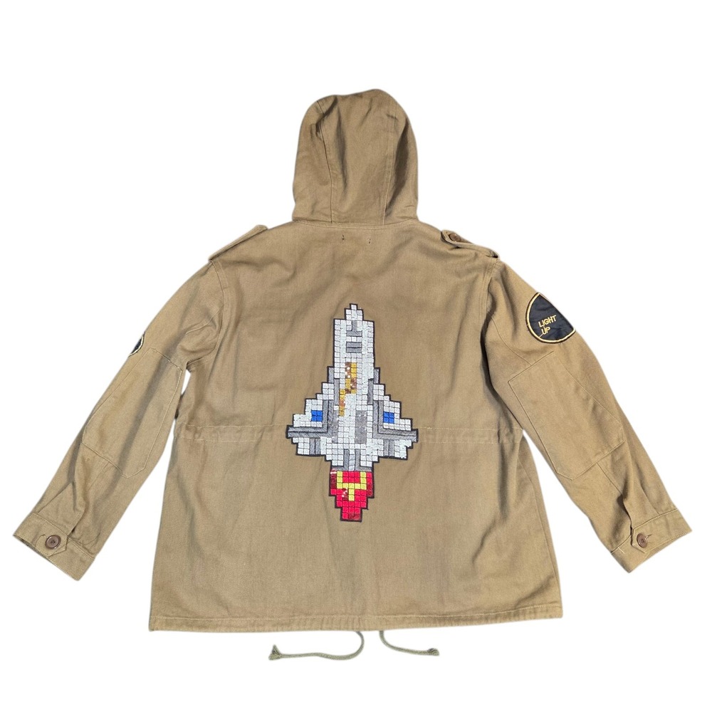 36.5 Women's Brown‎ Heavy Space Jacket Patches Sz Large Hooded Military Field